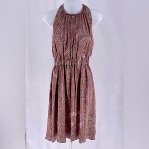 ETRO Paisley Silk Dress Sleeveless Mocha Mousse Knee Length Italy 40 US 4